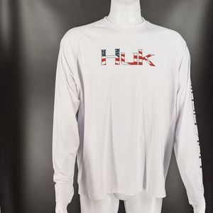 Huk Americana White Long Sleeve Fishing Shirt Larg
